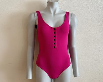 Maiô vintage rosa retrô, traje de banho feminino, peça única, costas abertas, feito na França