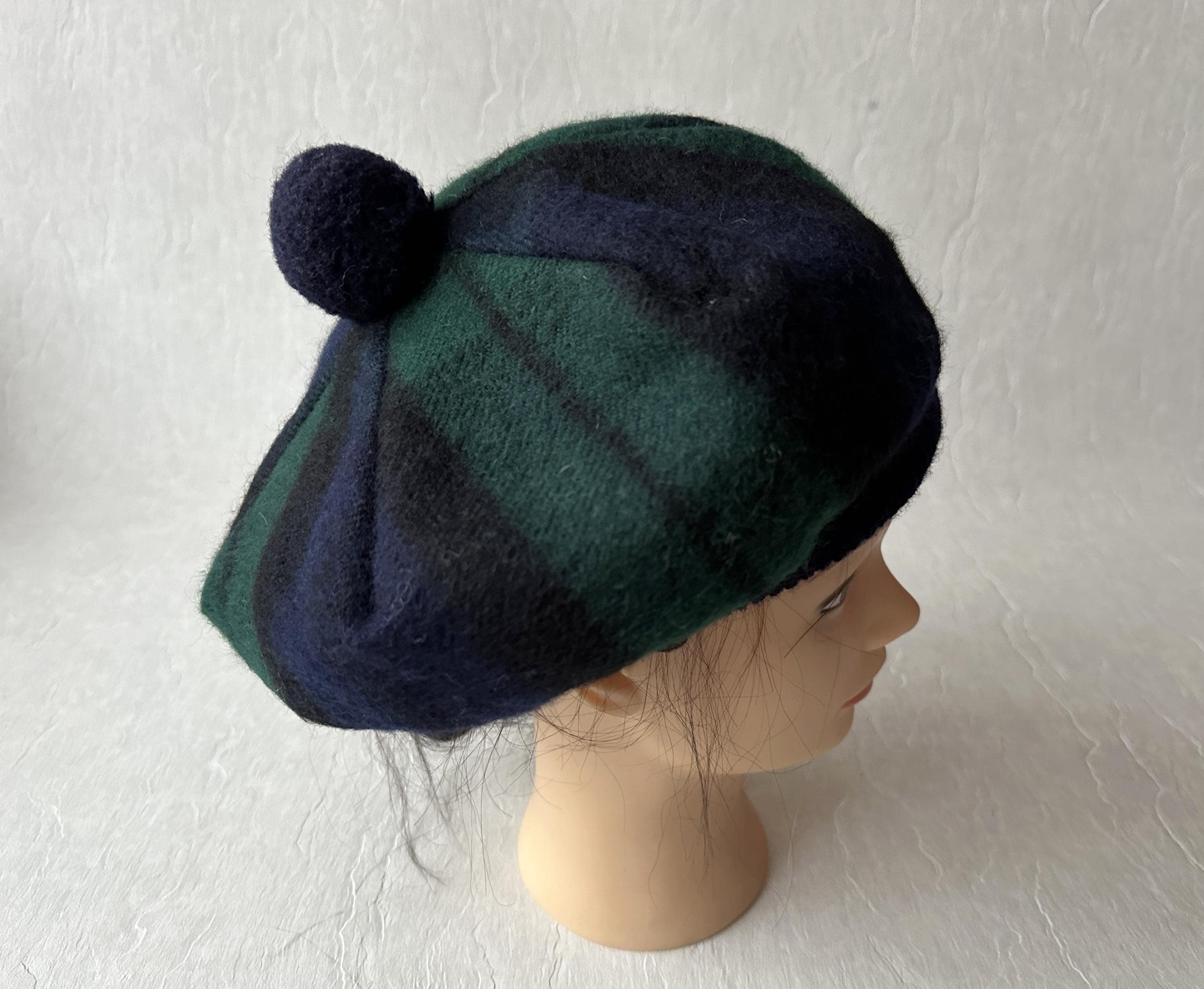Vintage Lochcarron Wool Beret Black Watch Tartan Tam O 