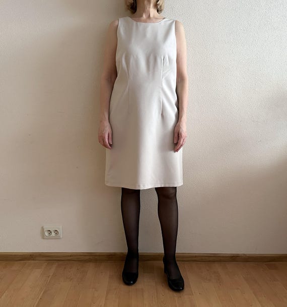 Minimalist Sleeveless Shift Dress Ivory Cream Sheath Dress Classic Elegant Women's Dress Office & Occasion UK 10 EU 42