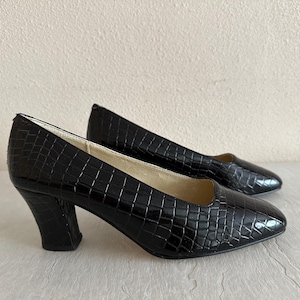 Vintage Domenico Pedone Shoes Black Snake Patent Women&#39;s Shoes Espana & Italia Size 40 EUR