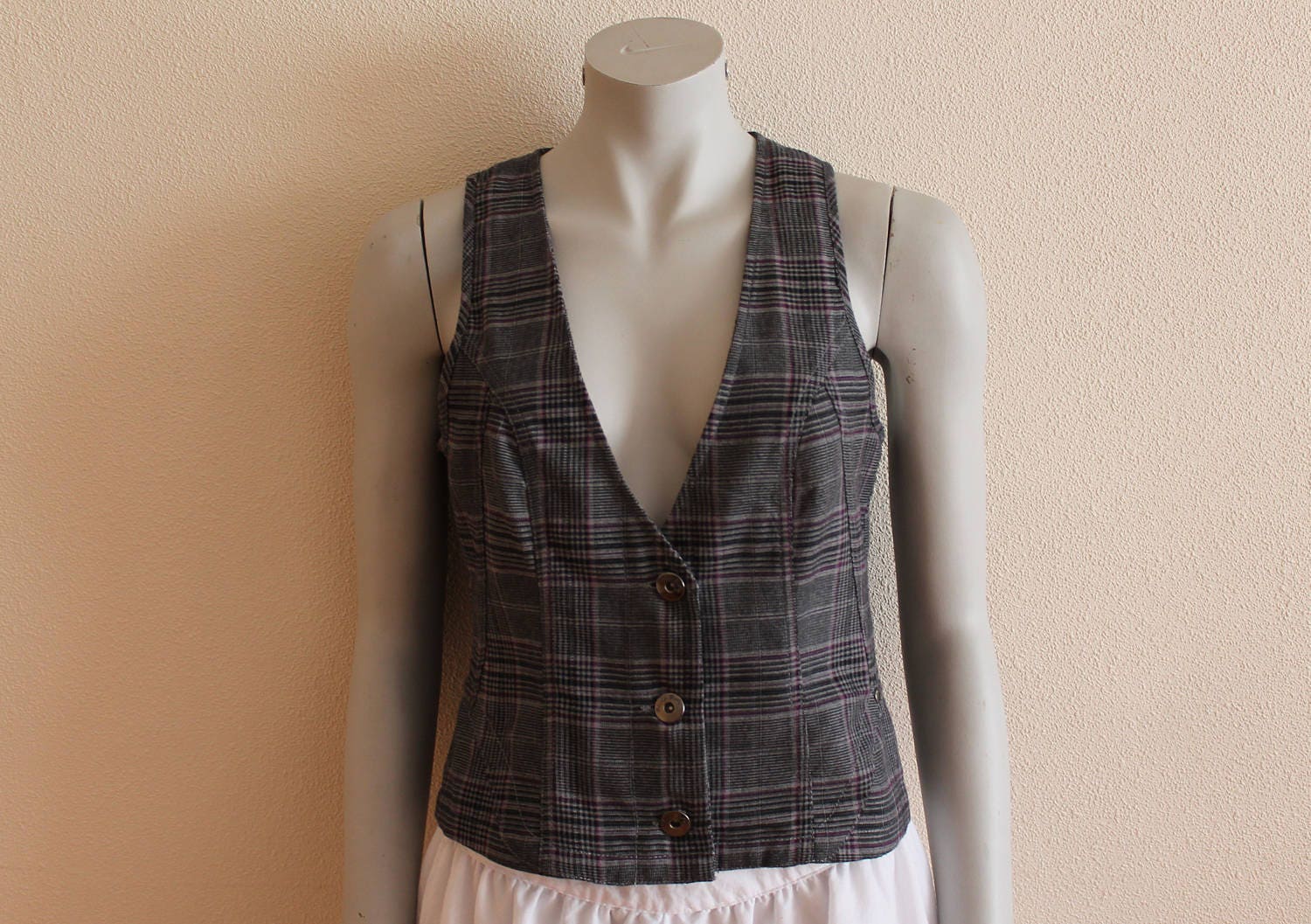 Chaleco de mujer chaleco gris gris a cuadros mujer chaleco a Etsy