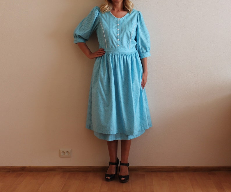 Dirndl Dress Blue Dirndl Dress Austrian Folk Apron Dress Alpen Style Trachten German Bavarian Folk National Costume Blue Oktoberfest Large
