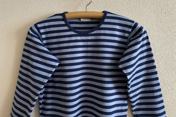 Marimekko Striped Long Sleeve Shirt Blue Cotton Top Scandinavian