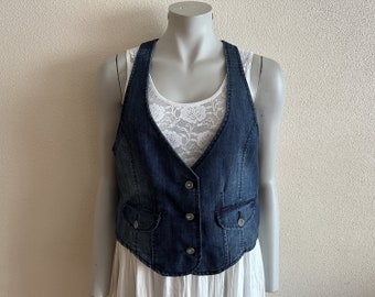 Women's Vest Denim Vest Blue Denim Vest Fitted Jeans Waistcoat Metal Buttons Womens Country Western Boho Sleeveless Jean Jacket Medium Size