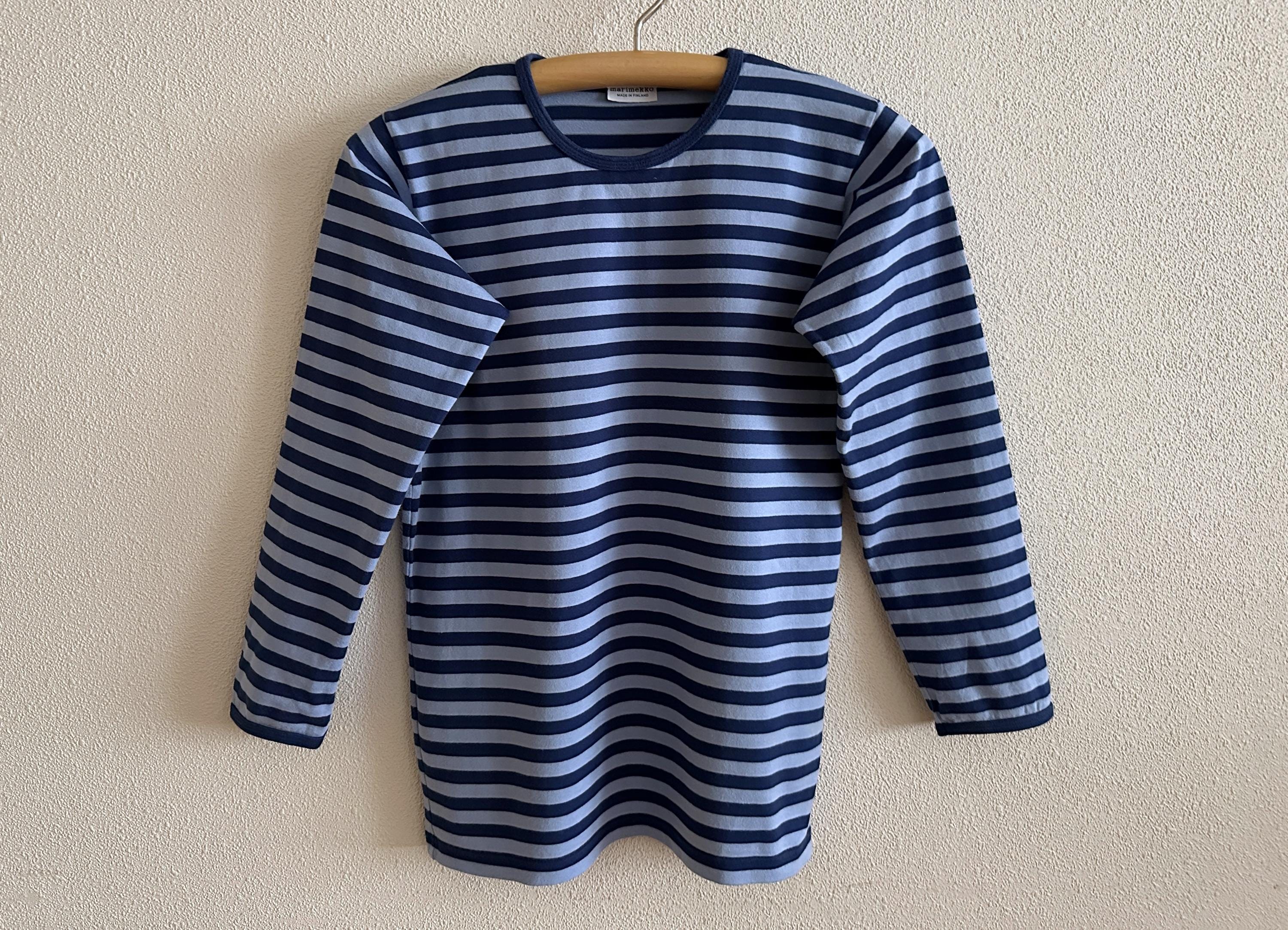 Marimekko Striped Long Sleeve Shirt Blue Cotton Top Scandinavian