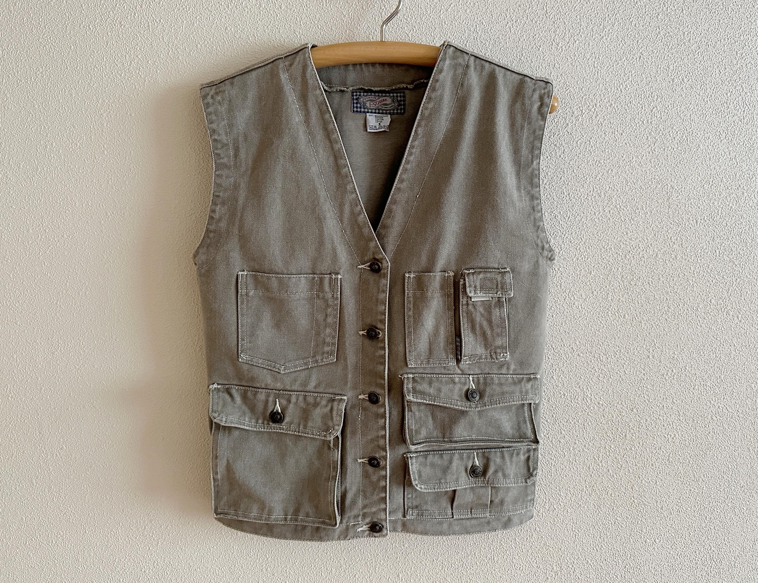 Vintage Hunting Safari Vest Gray Multipocket Waistcoat Cotton