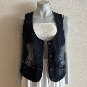 Dames vest denim vest blauw denim vest dames denim vest getailleerd gilet dames country western boho mouwloos jack middelgroot tot groot formaat
