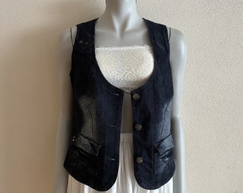 Women's Vest Denim Vest Blue Denim Vest Women Denim Vest Fitted Waistcoat Womens Country Western Boho Sleeveless Jacket Medium to Large Size