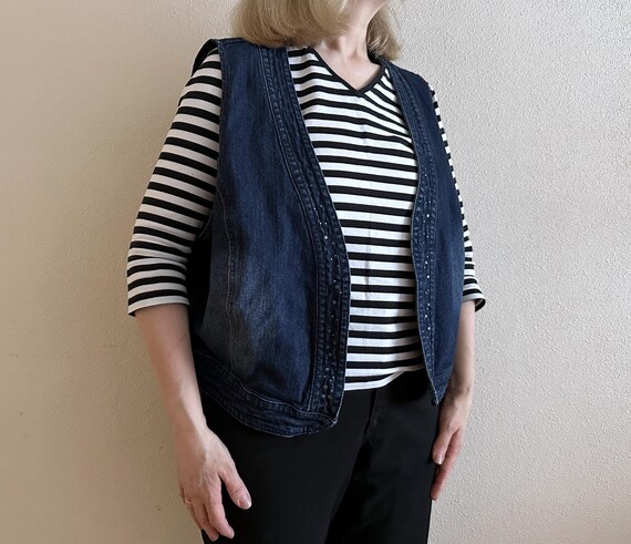 Damen Weste Open Front Jeansweste Blau Denim Frauen Weste Cropped