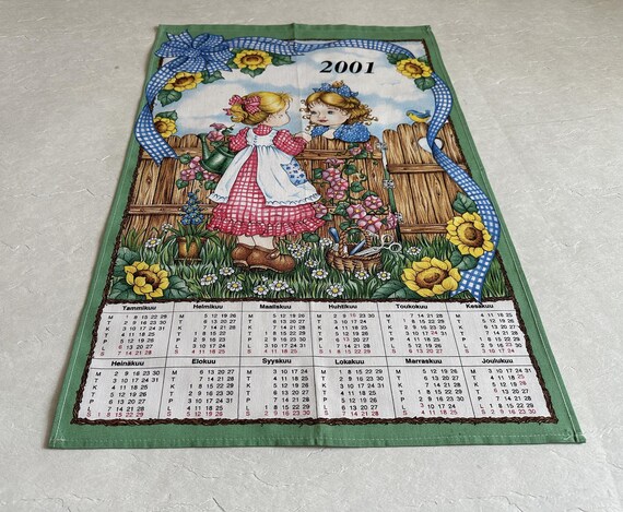 さくらももこ CALENDAR 2001 Vintage Tea Towel 2001 Calendar Towel Kitchen Calendar Towel Print
