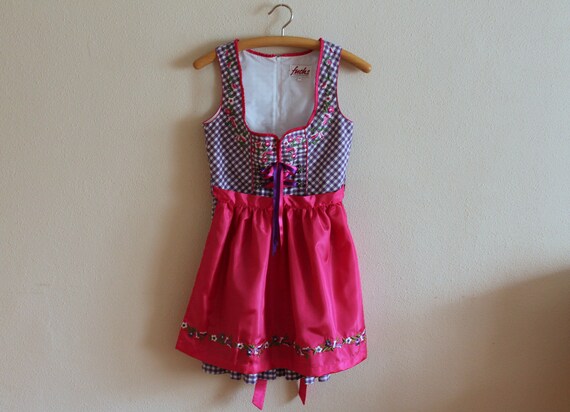 Gingham Plaid Dirndl Dress Austrian Folk Dress Alp