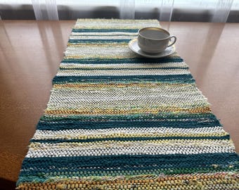Toalha de mesa sueca vintage, tecido nórdico, arte popular, decoração de mesa, verde, bege, listrado, franjado, tecido, corredor de mesa, decoração escandinava para casa