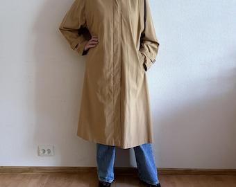 Vintage Tan Trench Coat Classic Minimalist Overcoat Women Lightweight Duster Jacket 90s Outerwear Beige Brown Trench Coat Size M/L