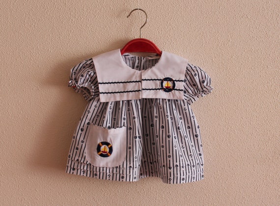 Vintage Baby Dress White Girls Dress With White C… - image 1