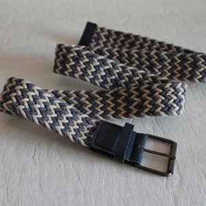 Canvas Belt Blue Gray Belt Striped Cotton Belt Natural Vegan Woven Belt Waist Belt Unisex Belt