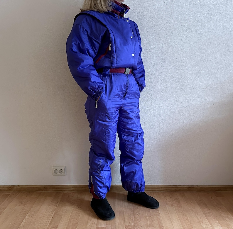 Vintage RAI SKI Ski Suit 80s/90s Purple One Piece Snowsuit Retro Belted Ski Overall Apres Ski Winter Suit Women’s M/L image 1