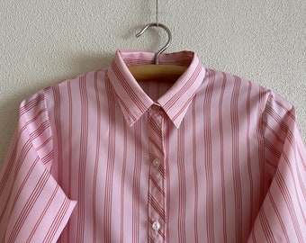 Blusa de mujer Blusa vintage Camisa de rayas rosa Camisa de mujer Camisa de manga larga Top abotonado Secretaria romántica