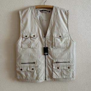 Vintage Hunting Safari Vest Beige Multipocket Waistcoat Ivory Cotton Blend Men&#39;s Vest Hiking Vest Gentlemen&#39;s Vest Zip up