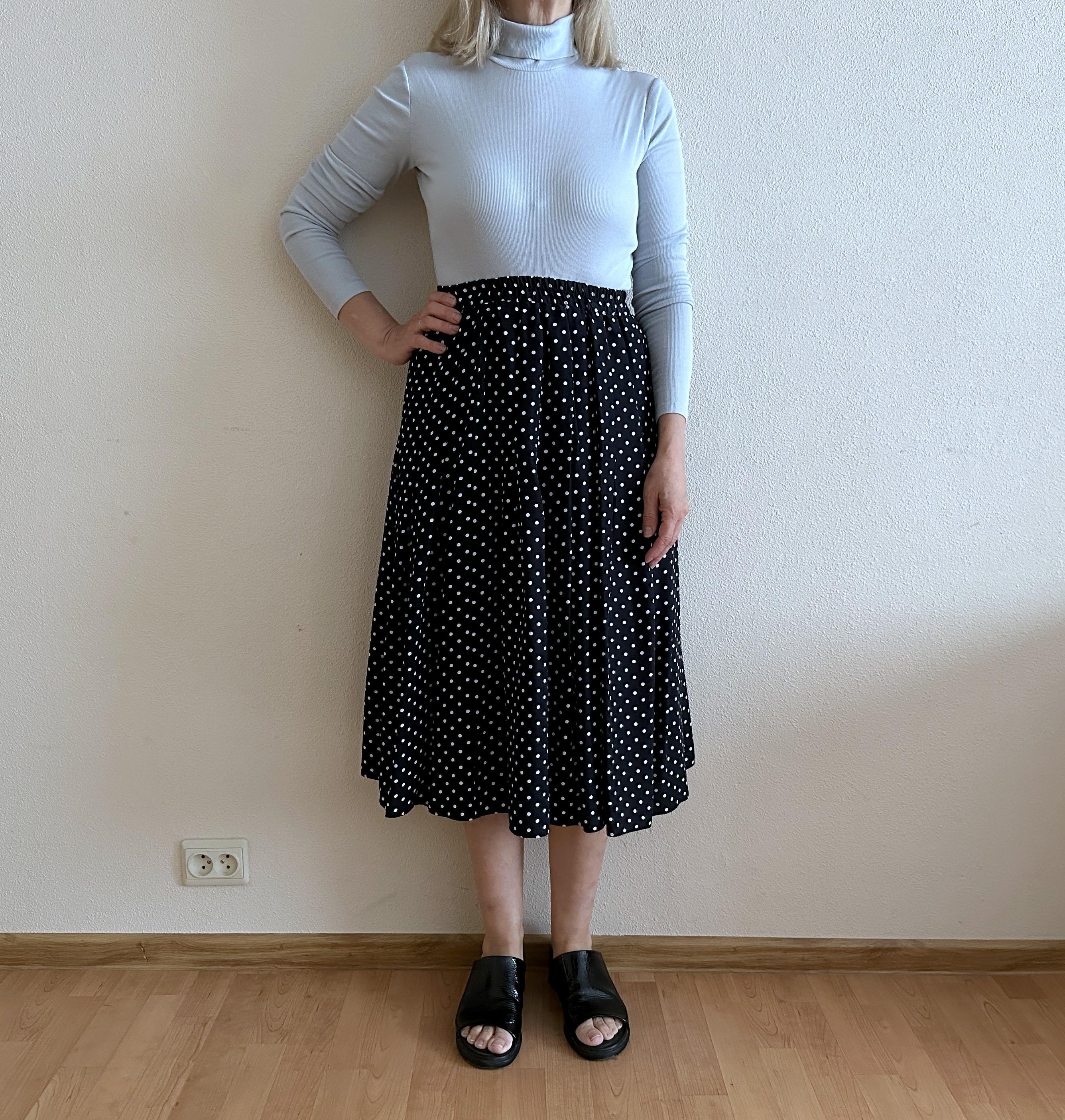 Vintage Pleated Viscose Skirts Polka Dot Women's Skirts 80s
