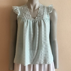 Vintage Undergarments Babydoll Lingerie Pastel Green Negligee Lace Trim Negligee Nightgow