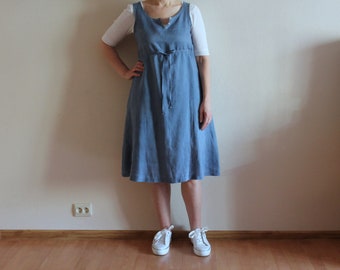Vintage Dress Summer Dress Sleeveless Dress Knee Length Blue Lined Medium Size