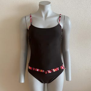 Vintage ESPRIT Swimsuit Brown One Piece Belted Swimwear Womens Bodysuit Retro Bathing Suit Swimming Suits