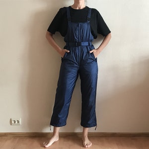 Navy Blue Vintage 90&#39;s Ski Suit Winter Overalls Hipster Snow Pants Warm Snowsuit Windbreaker Pants Man Woman Unisex Small Size