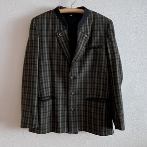 Vintage Austrian Wool Silk Jacket Styrian Man Trachten Blazer Checked Pattern Made in Austria Size L