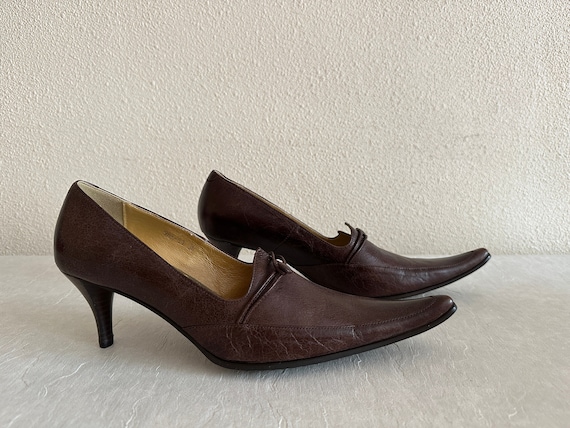 Women Shoes Brown Leather Shoes Pointed Toe Pumps Genuine Leather  Shoes Women Leather Shoes 38 EUR, 7.5 US, 5 UK