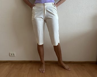 White Pants Capri Pants White Capri Pants Women Cotton Trousers High Waist Cropped Pants