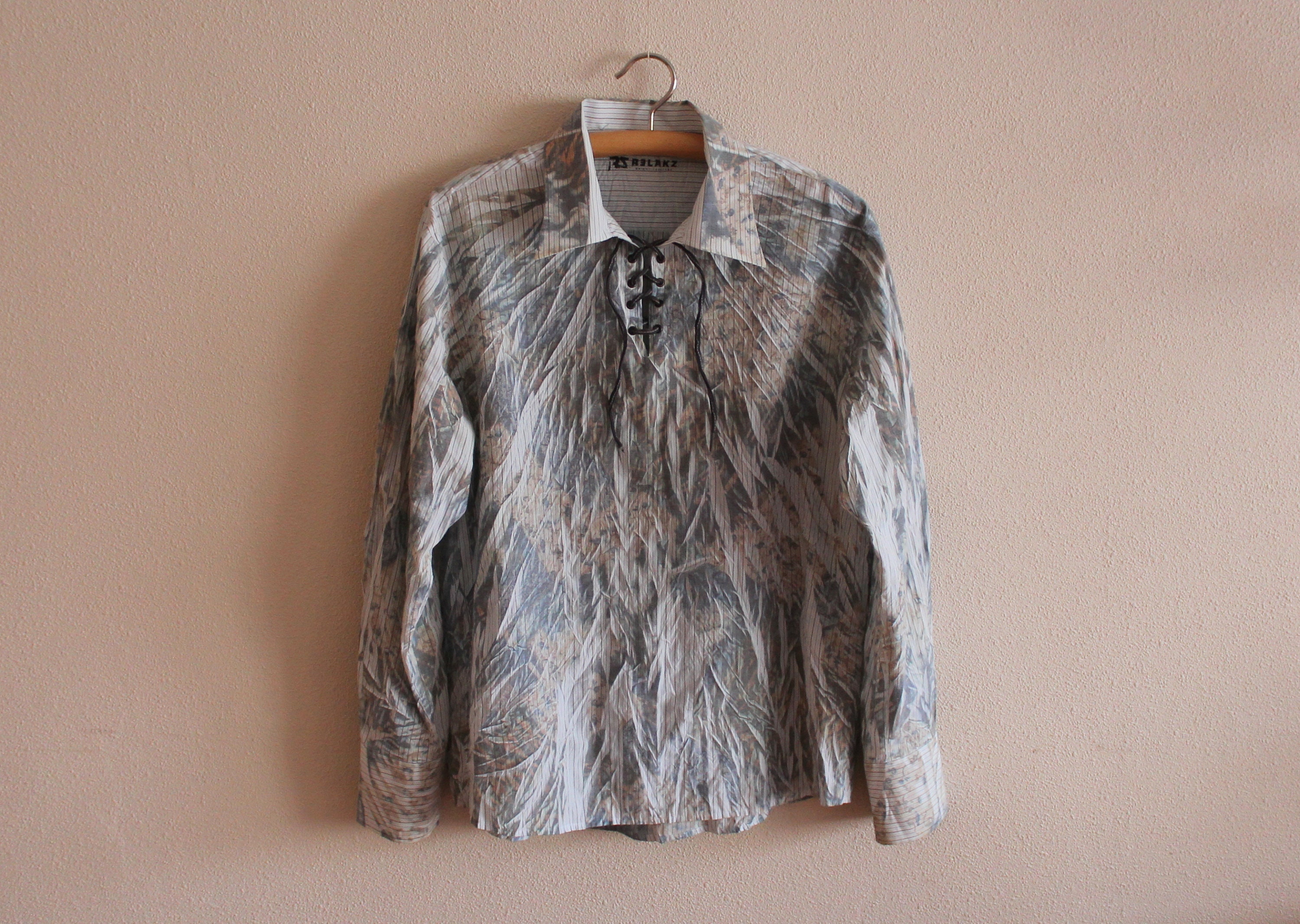 Vintage Mens Shirt Mens Lace up Shirt 