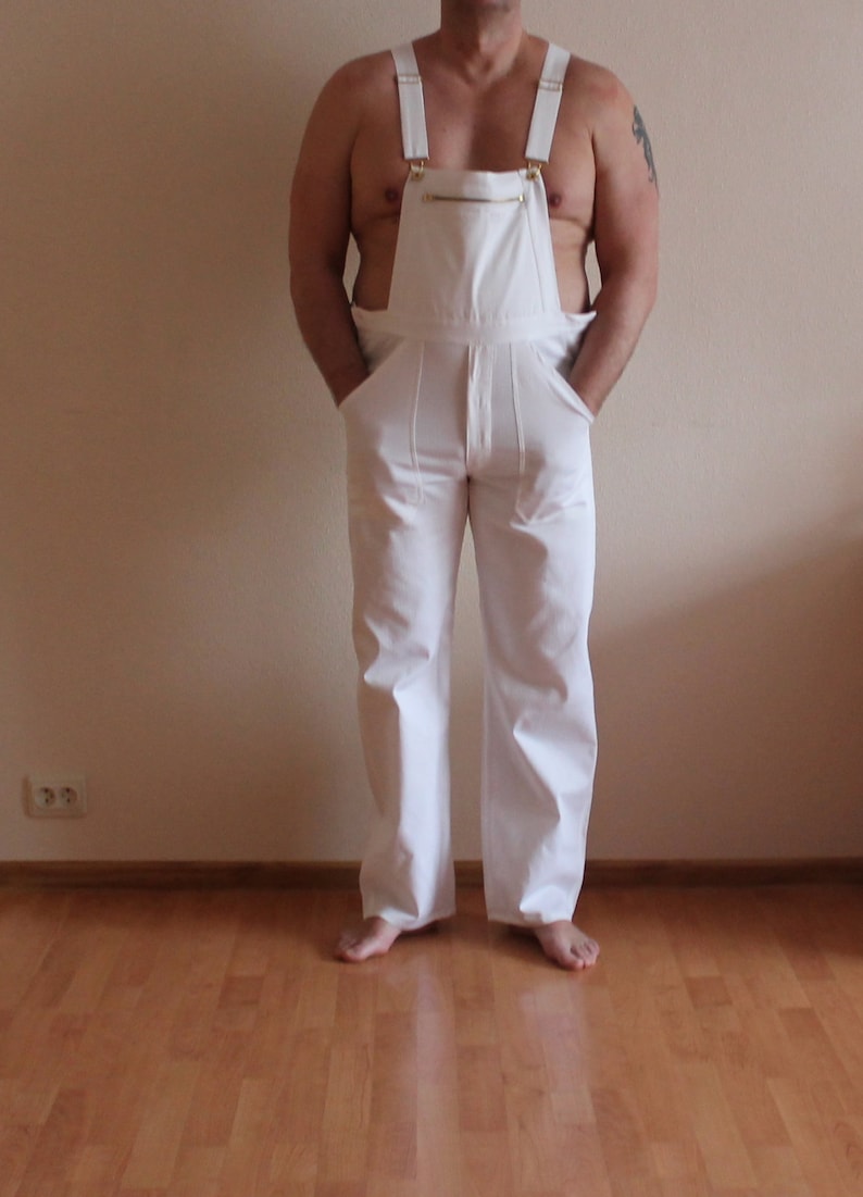 White Overalls Vintage Work Overalls White Jumpsuit Workwear Bib Overall Romper Bib and Braces Dungarees Overalls Large Size 52