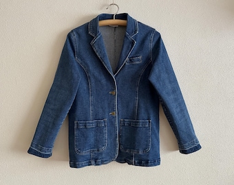Vintage Denim Jacket Blue Denim Jacket Womens Jeans Jacket Button up Long Sleeve Grunge Boho