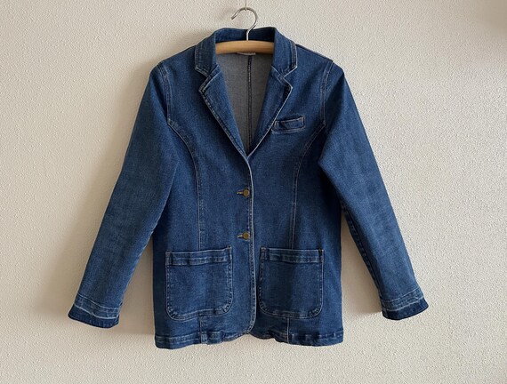 Vintage Denim Jacket Blue Denim Jacket Womens Jeans Jacket Button up Long Sleeve Grunge Boho