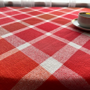 Vintage Finlayson Tablecloth Red White Plaid Table Runner Finlayson Finland Fabric Finnish Design Table Decor