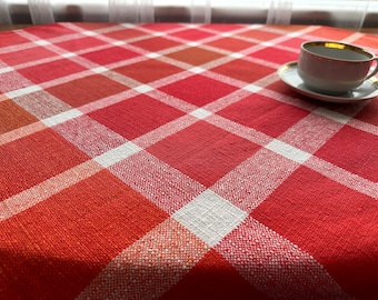 Vintage Finlayson Tablecloth Red White Plaid Table Runner Finlayson Finland Fabric Finnish Design Table Decor