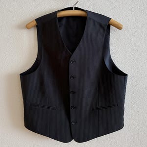 Vintage Pinstripe Waistcoat Vest Angelo Litrico Black Formal Suit Vest Classic Tailored Gilet Men’s Wedding Prom Wear Size 48