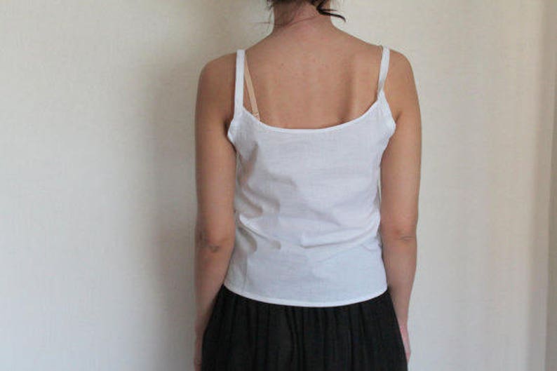 Winter White Cotton Cropped Top Summer Blouse with Spaghetti Straps