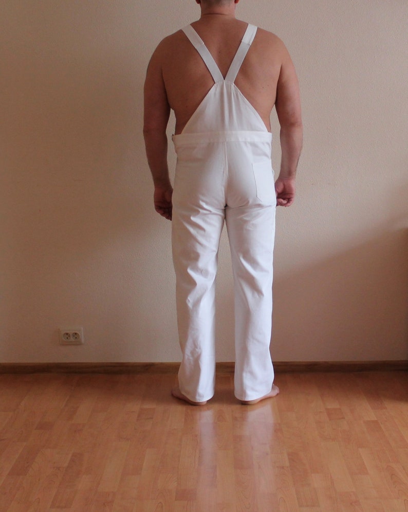 White Overalls Vintage Work Overalls White Jumpsuit Workwear Bib Overall Romper Bib and Braces Dungarees Overalls Large Size 52