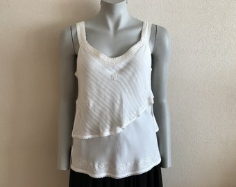 Blanco Mujer Top Blanco Sin Mangas Verano Blusa Romántica Tamaño Mediano