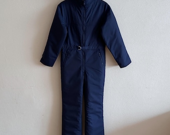 Vintage Navy Blue Ski Suit One Piece Snowsuit 80s 90s Winter Jumpsuit Size 38 Unisex
