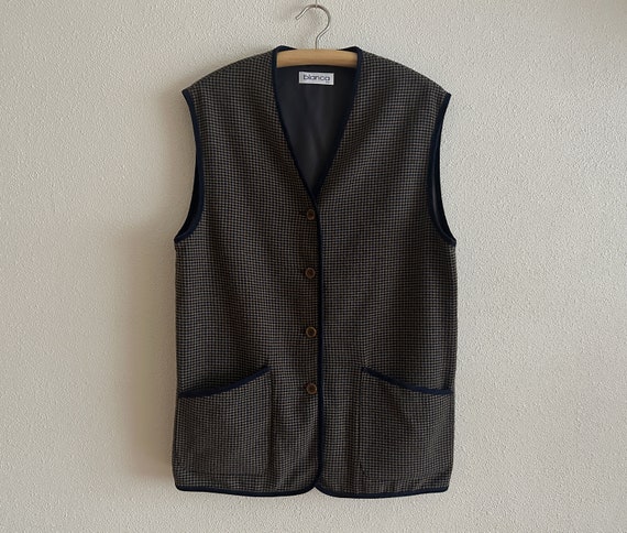 Women's Vest Blue Brown Plaid Vest Wool Blend Wom… - image 7