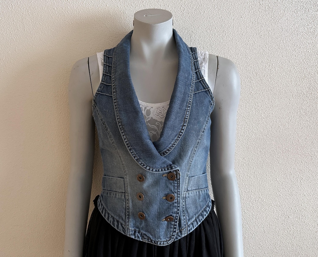 Women's Vest Denim Vest Blue Jean Vest Womens Waistcoat Country Western — free download