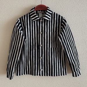 MARIMEKKO Kids Jokapoika Shirt Long Sleeve Black White Striped Cotton Choldrens Blouse Suomi - Finland Made in Finland Size 110