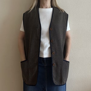Women's Vest Blue Brown Plaid Vest Wool Blend Women Vest Women Waistcoat Steampunk Edwardian Victorian Formal Plus Size Extra Large