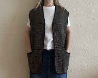 Women's Vest Blue Brown Plaid Vest Wool Blend Women Vest Women Waistcoat Steampunk Edwardian Victorian Formal Plus Size Extra Large