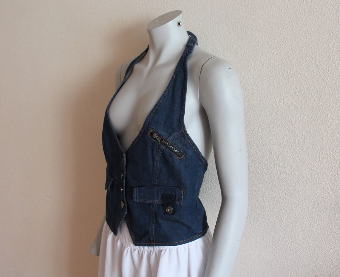 Women's Vest Denim Vest Open Back Vest Denim Vest Women | Etsy