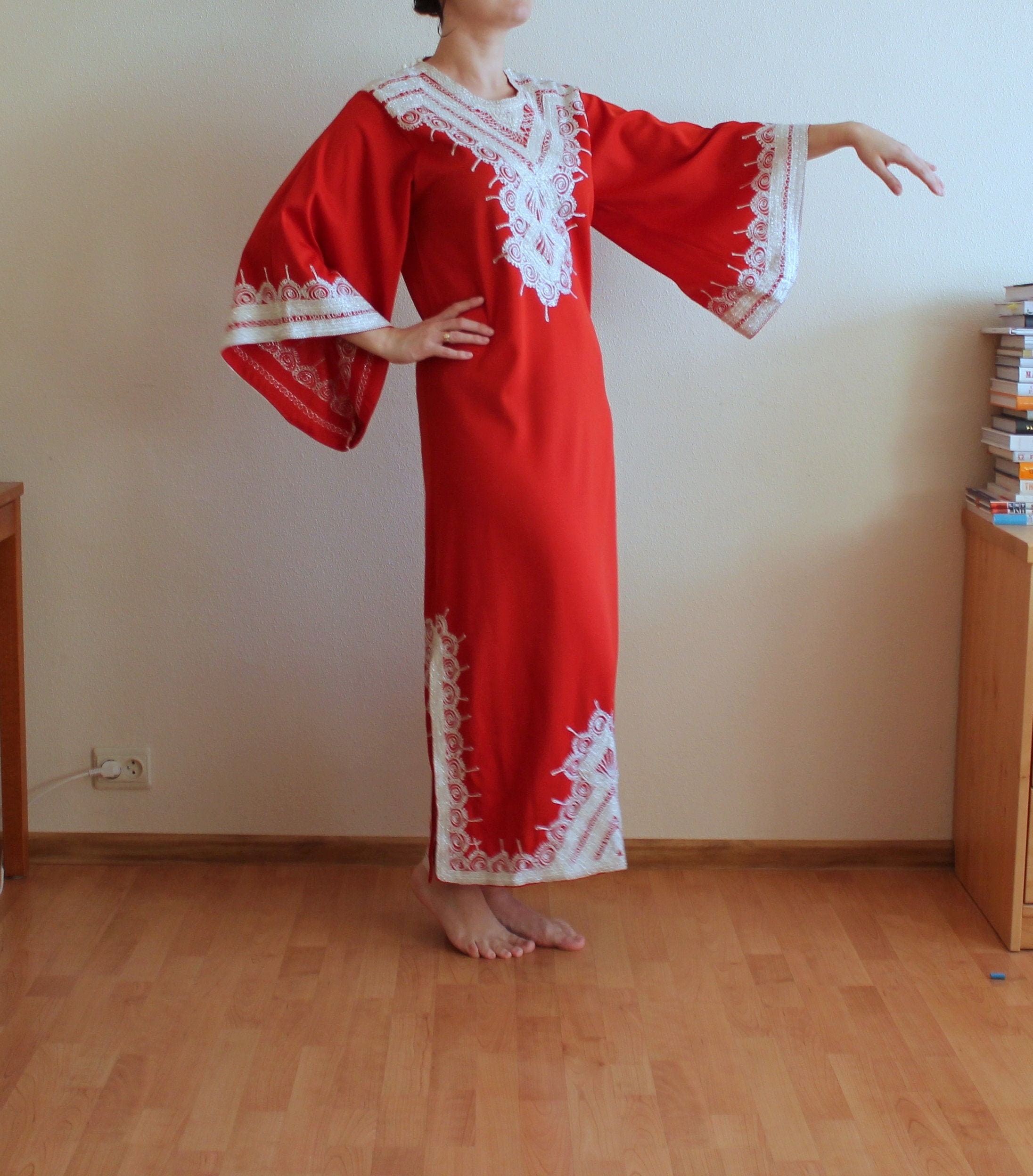 ethisch gewaad Kleding Dameskleding Pyjamas & Badjassen Nachthemden en tops vintage rode vlek Marokkaanse djellaba kaftan jurk jaren '70 boho kaftan jurk vintage boho jurk 