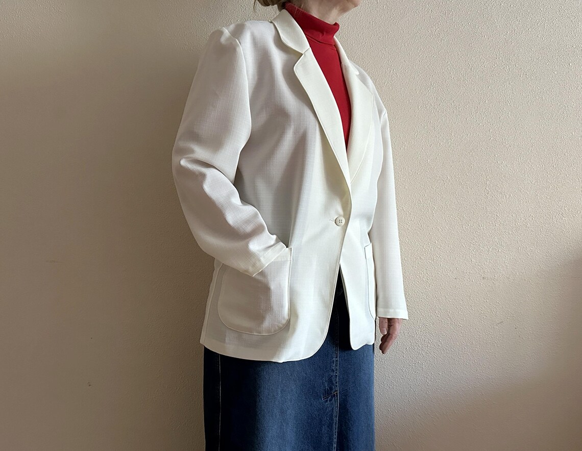 Women's Jacket White Jacket Ivory Vintage Blazer Ladies Jacket Women Blazer Jacket Cardigan Blazer, foto 4 di 5
