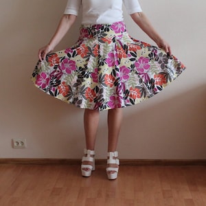 Summer Rock Midi Rock Cott Skirt Vintage Skirt Floral Women Skirt Flower Print High Waist Lined Medium Size